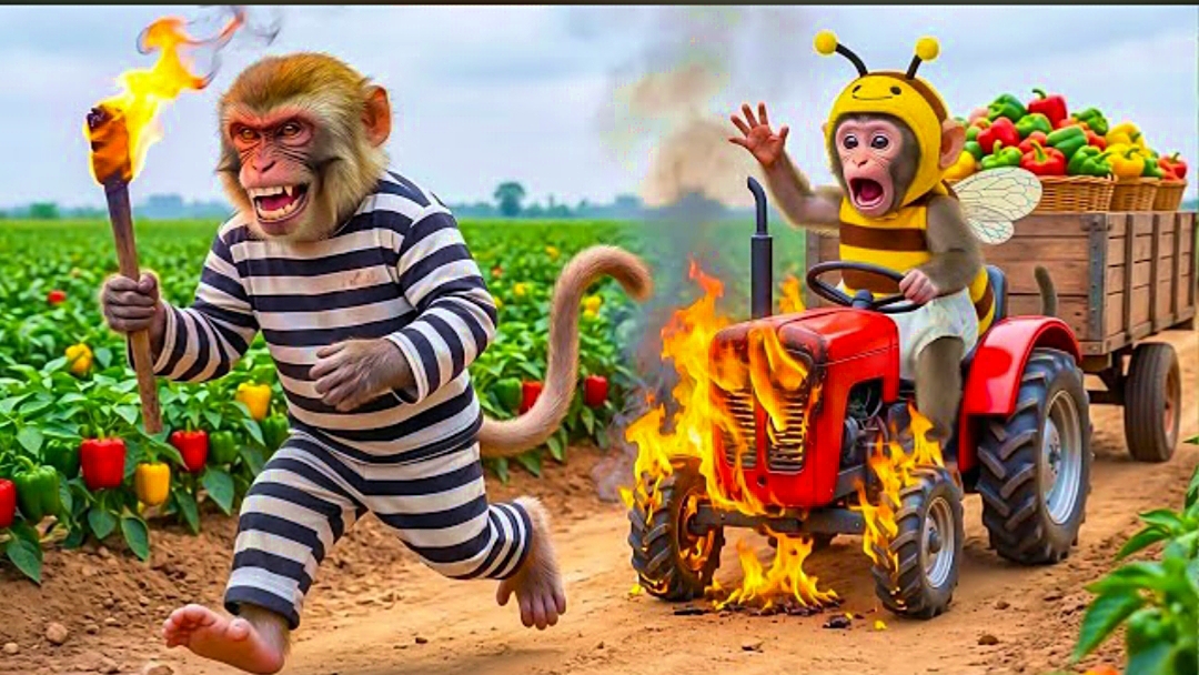 Мультики для детей, на ферму обезьянки напал вор, мультики про обезьянку смотреть онлайн