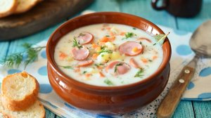 🍲 Нежный сливочный суп с сосисками, который так любят дети. Готовим вместе с Аймкук