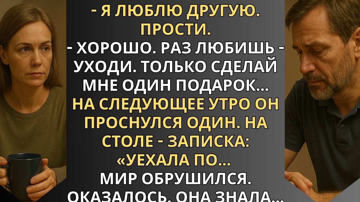 Рассказ до слез - Я люблю другую, прости .
- Хорошо, раз любишь - уходи, только сделай мне подарок.. смотреть онлайн