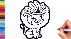 Мультик - раскраска для детей ЛЬВЕНОК. Учимся как рисовать ЛЬВА вместе с детьми