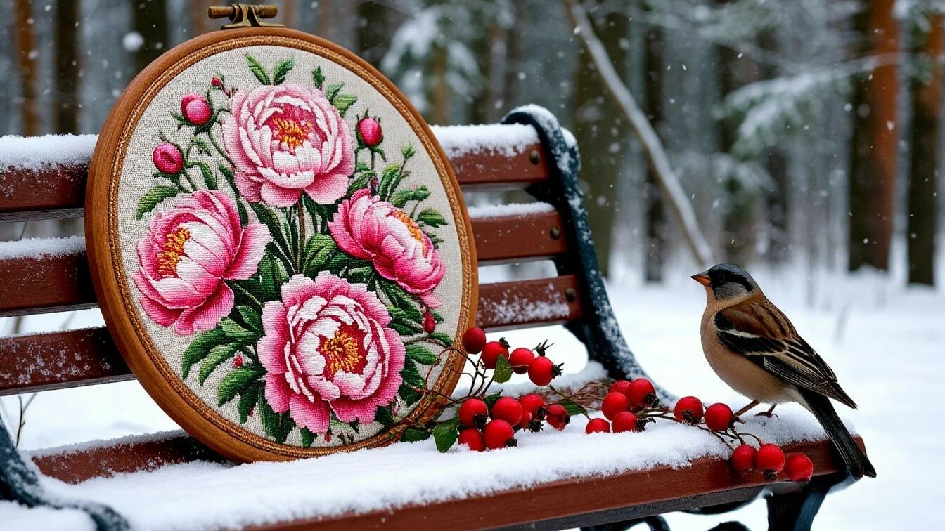 33. Все мои процессы на Январь 2026/ФИНИШ - Пионы Риолис/Châtelaine, Dimensions/Вышивка бисером