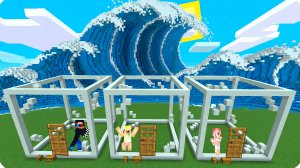 ☔ПОСТРОИЛИ ДОМА внутри СТЕКЛЯННЫХ КОРОБОК от ЦУНАМИ в Майнкрафт! НУБИК