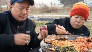 Свиная грудинка на костре. Грибы и кичи Mukbang Мукбанг Кореи