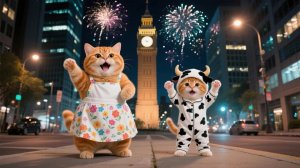 Котенок Джинджер и Мама-кошка отправляются на Трафальгарскую площадь, чтобы отпраздновать Новый год