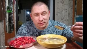 мукбанг/обжорыч/Суп с Клёцками,салат Винигред/