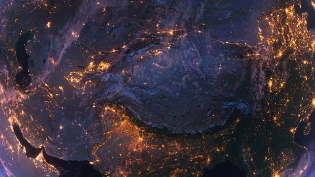 Бесплатное видео футаж, Планета Земля Ночью. Азия, Китай. Вид из Космоса с Орбиты. Ночной Глобус смотреть онлайн