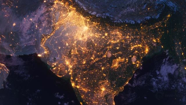 Бесплатное видео футаж, Планета Земля Ночью. Азия, Индия. Вид из Космоса с Орбиты. Ночной Глобус смотреть онлайн