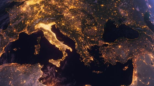 Бесплатное видео футаж, Планета Земля Ночью. Греция Европа, Вид из Космоса с Орбиты. Ночной Глобус смотреть онлайн