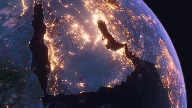 Бесплатное видео футаж, Саудовская Аравия. Вид из Космоса с Орбиты. Ночной Глобус смотреть онлайн