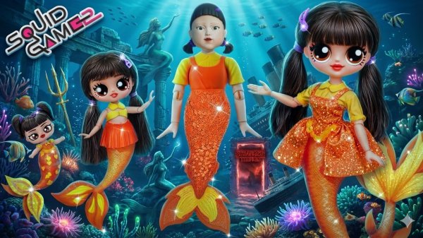 Куклы – русалки растут в Игре в Кальмара 2! 32 идеи для кукол ЛОЛ ОМГ !