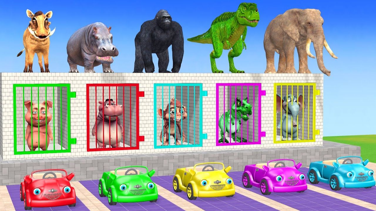 Веселые игры с слоном, гориллой, бегемотом, тигром - 3D игра с животными - Забавные 3D животные