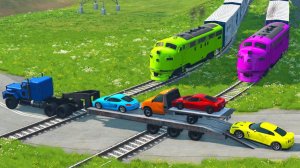 Автомобили против рельсов и поездов #2 😱 | BeamNG.Drive | Бемиджи Драйв