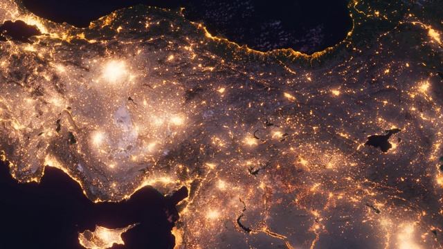 Бесплатное видео футаж, Планета Земля Ночью. Турция Европа, Вид из Космоса с Орбиты. Ночной Глобус смотреть онлайн