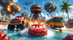 Мультик тачки Молния Маквин и Губка Боб бегут от Зомби. Жуткий аквапарк лишь начало. Беги,Мак!