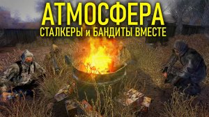 АТМОСФЕРА У КОСТРА - Сталкеры вместе с бандитами. Гитара под дождём, анекдоты и истории сталкеров