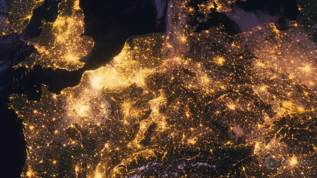Бесплатное видео футаж, Планета Земля Ночью. Европа Германия, Вид из Космоса с Орбиты. Ночной Глобус смотреть онлайн