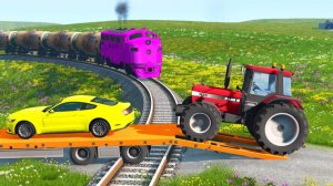 Автомобили против рельсов и поездов #2 😱 | BeamNG.Drive | Бемиджи Драйв