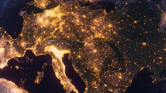 Бесплатное видео футаж, Планета Земля Ночью. Польша Европа, Вид из Космоса с Орбиты. Ночной Глобус смотреть онлайн