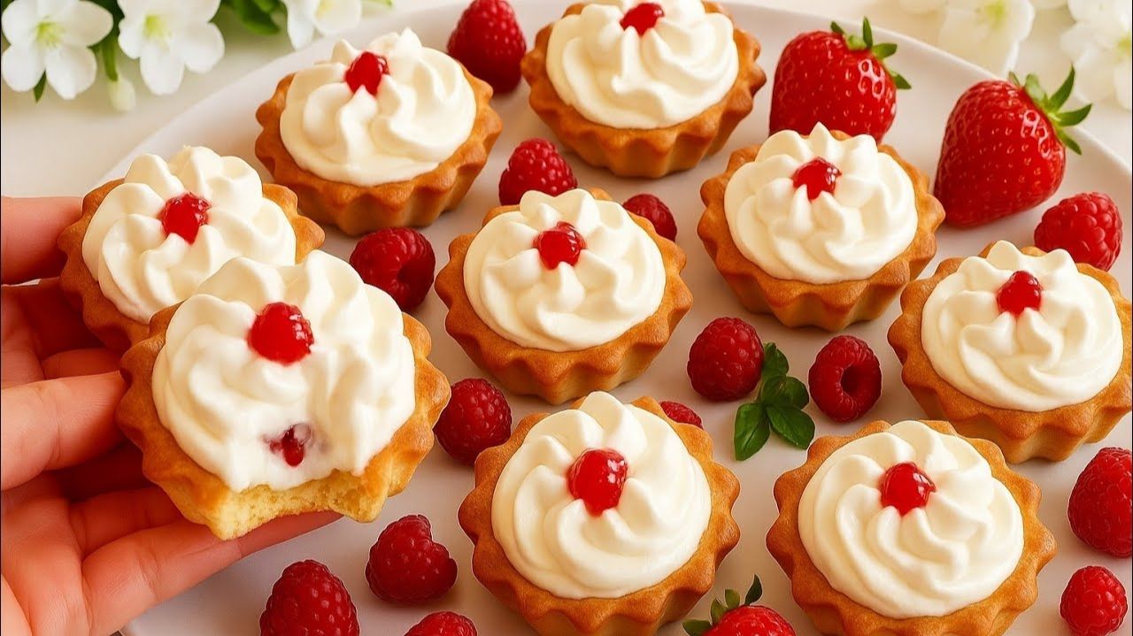 НЕЖНЕЙШИЙ ДЕСЕРТ! Песочные тарталетки с крем‑сыром и малиной: нежный десерт к чаю смотреть онлайн
