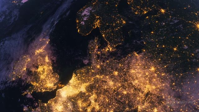 Бесплатное видео футаж, Планета Земля Ночью. Европа Норвегия, Вид из Космоса с Орбиты. Ночной Глобус смотреть онлайн