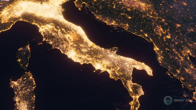 Бесплатное видео футаж, Планета Земля Ночью. Европа - Италия, Вид из Космоса с Ор смотреть онлайн