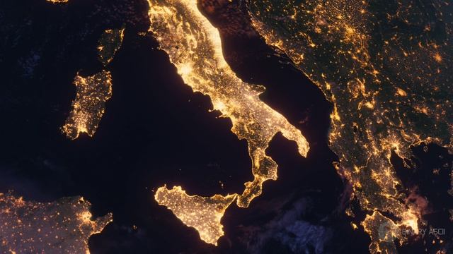Бесплатное видео футаж, Планета Земля Ночью. Европа - Италия, Вид из Космоса с Ор смотреть онлайн