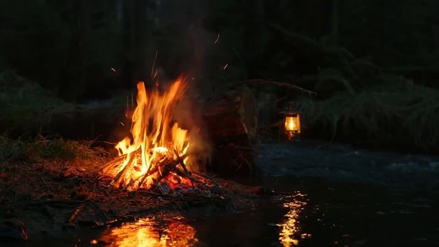 🔥Успокаивающие звуки лесного костра ,плеск воды 🔥Уютный Фон🔥