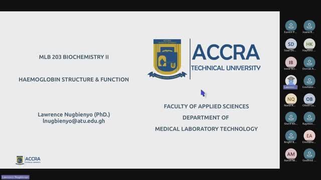 MLB 203 Biochemistry II (Regular): Haemoglobin Structure & Function
