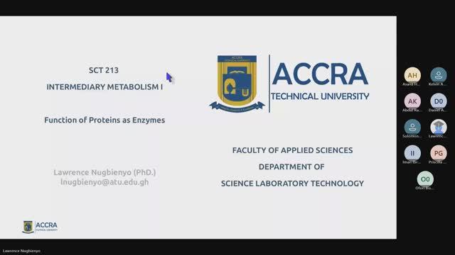 SCT 213 Biochemistry - Intermediary Metabolism I: Enzymes