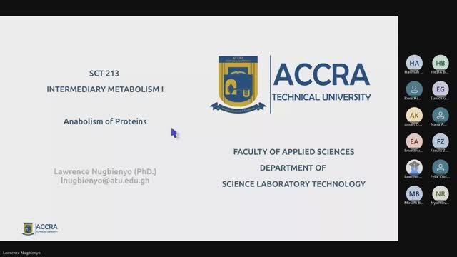 SCT 213 Biochemistry - Intermediary Metabolism I: Protein Anabolism