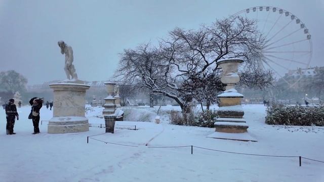 Париж снег 2026 зимняя прогулка по улицам города ❄️ смотреть онлайн
