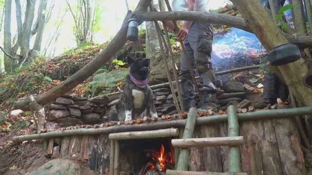 ХАКАН _ строительство бушкрафтового убежища под деревом с использованием глины смотреть онлайн