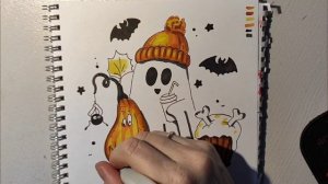 Как нарисовать очаровательное приведение в шапке? ( Halloween) Урок №55