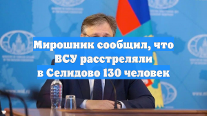 Мирошник сообщил о расстрелянных ВСУ жителях Селидово, речь идет о 130 погибших