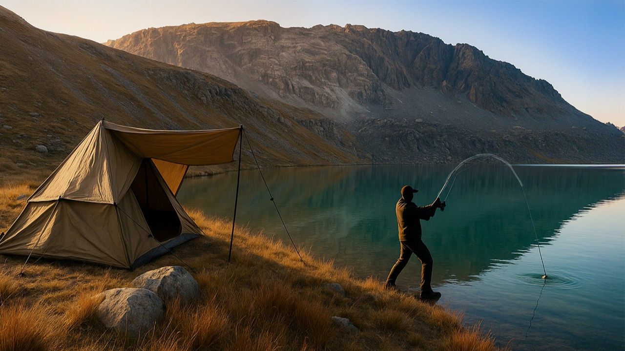Одиночное кемпинг и рыбалка на удаленном горном озере / Поймать и приготовить смотреть онлайн