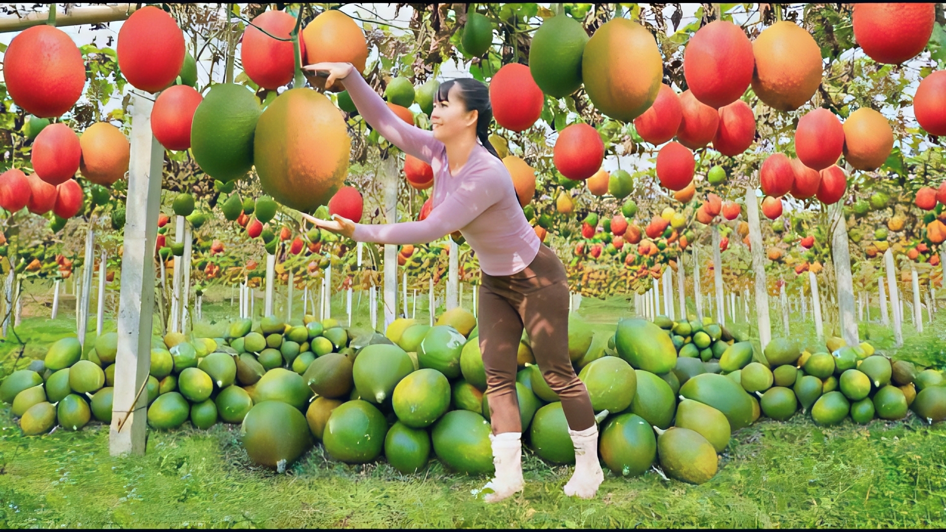 Собираю на ферме фрукт Гак. Везу на грузовике на рынок продавать. Фуонг. Вьетнам