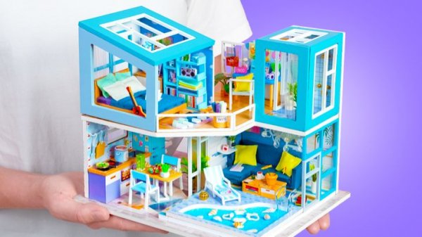 Мы построили мини-виллу 🏡 С бассейном и окном на крыше 💙