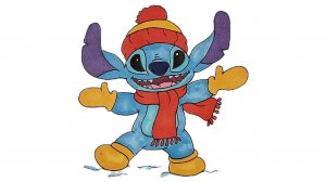 Стич в зимней одежде рисунки для срисовки