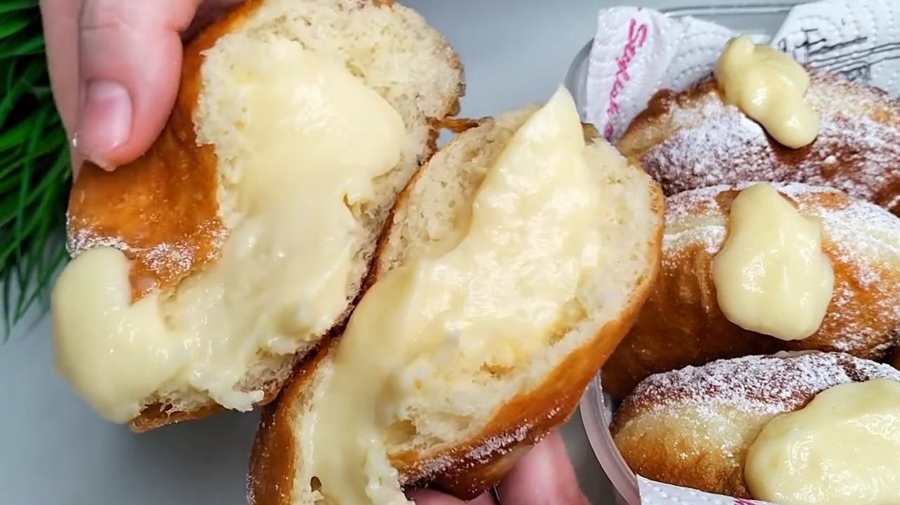 Пончики берлинеры с заварным кремом🍩 смотреть онлайн
