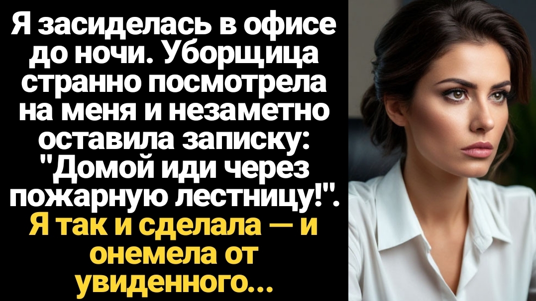 ИСТОРИИ ИЗ ЖИЗНИ/Я засиделась в офисе до ночи, уборщица мне незаметно передала записку смотреть онлайн
