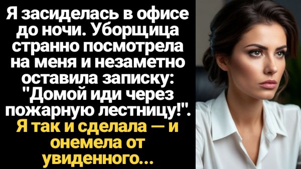 ИСТОРИИ ИЗ ЖИЗНИ/Я засиделась в офисе до ночи, уборщица мне незаметно передала записку