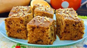 МАННИК С ТЫКВОЙ, ОРЕХАМИ И АПЕЛЬСИНОВОЙ ПРОПИТКОЙ