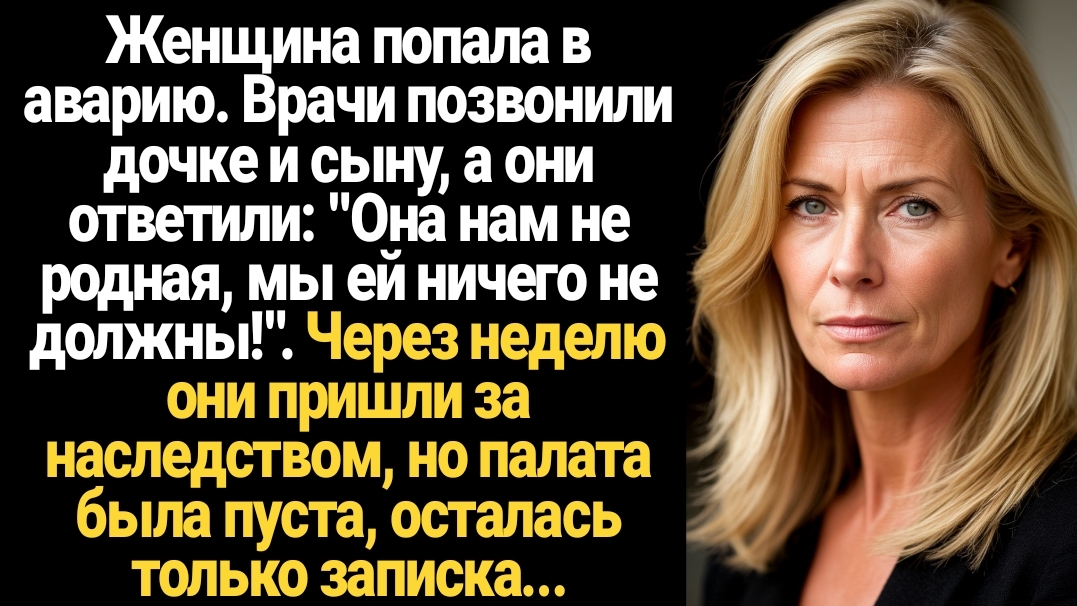 ИСТОРИИ ИЗ ЖИЗНИ/Женщина попала в аварию. Врачи позвонили дочке и сыну, а они ответили: "Она нам не смотреть онлайн