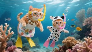 Котенок Джинджер открывает для себя волшебный коралловый мир вместе с Мамой-кошкой под водой