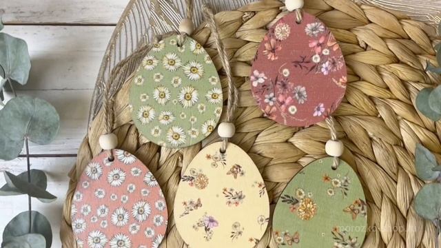 Декоративные пасхальные яйца ЦВЕТОЧНОЕ АССОРТИ, дерево, 7 см, 8 шт., 879902-набор