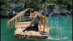 Выживание на плоту из мусора с  собакой / Рыбалка с подъемной сетью и приготовление морепродуктов