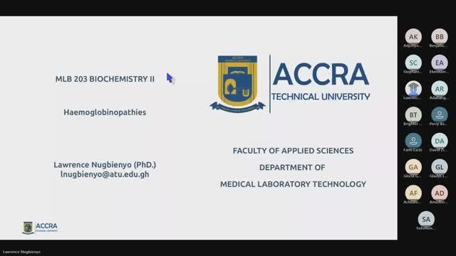 MLB 203 Biochemistry II (Part-Time): Haemoglobinopathies