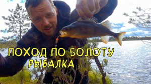 Поход по болоту к озеру, рыбалка.