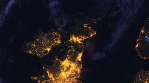 Бесплатное видео футаж, Планета Земля Ночью. Европа, Великобритания. Космос с Орбиты. Ночной Глобус