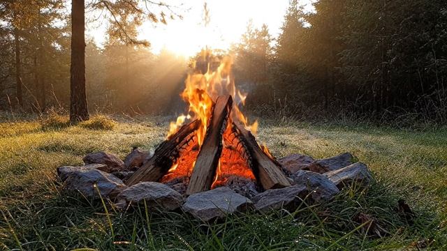 Видео горящий костер на 5 часов, утренний костер в лесу визуал на фон для кафе и ресторанов смотреть онлайн
